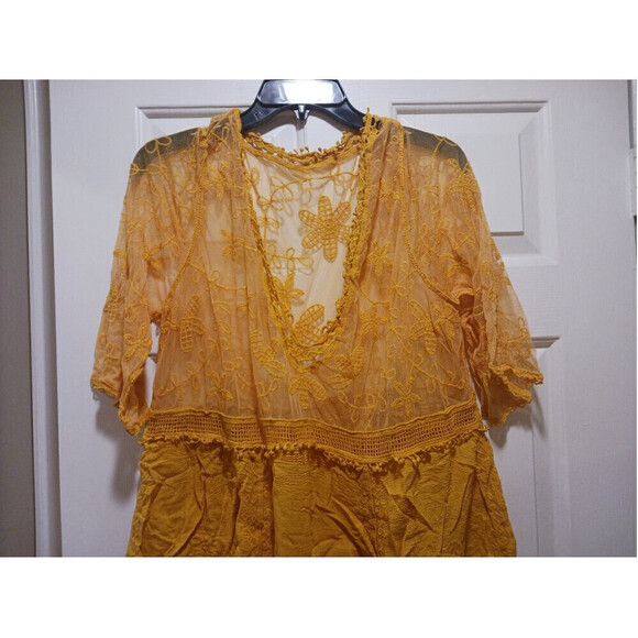 Floral Pattern Lace Swimsuit Coverup In Yellow - Picture 5 of 9